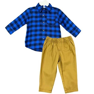 Carters Baby Boys Pants & Long Sleeve Plaided Shirt Outfit Set 12- 24 Months - Picture 1 of 14