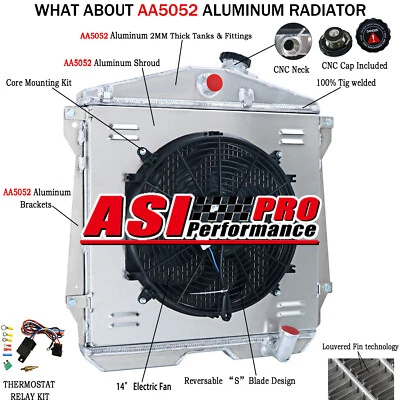 3 Row Radiator w/ Shroud Fan For 1943-1948 Chevrolet Fleetline Stylemaster L6 Foto 1 de 4