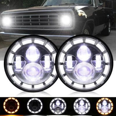 7-дюймовые круглые светодиодные фары дальнего/низкого света Halo дневные ходовые огни для Dodge W300 W200 W100 пикап - Изображение 1 из 4
