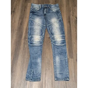 Smoke Rise Moto Jeans Distressed Denim Biker Style Blue Wash 32x32 - Bild 1 von 4