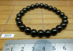 Bracelet perle 8mm JAIS de Mongolie 19cm pierre naturelle Qualité A - protection - Imagen 1 de 2
