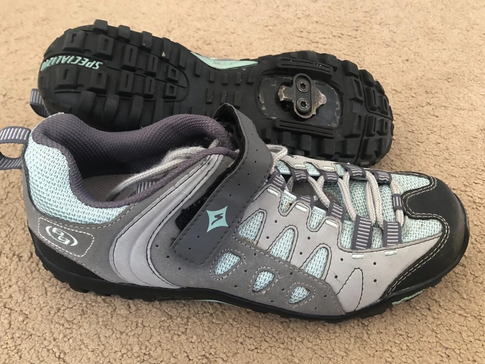 GRANDES Zapatillas de ciclismo/ciclismo Specialized Taho MTB gris+verde menta/azul - adulto 38 Foto 1 de 1