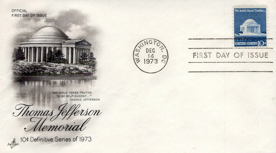 USPS FDC #1510 1973 10¢ Jefferson Memorial Stamp Artcraft ST2022 - Image 1 of 1