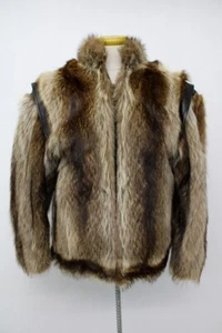 EXCELENTE ABRIGO CHAQUETA DE PIEL DE MAPACHE NATURAL Y CUERO HOMBRE TALLA 34 2XS - Imagen 1 de 4
