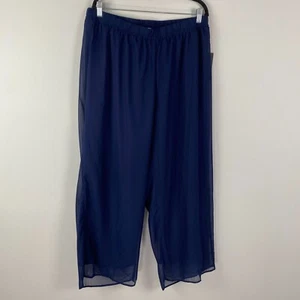 Catherines Pull On Wide Leg Pants Size 18W Navy Blue Chiffon Lined High Waist - Picture 1 of 9