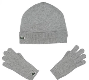 LACOSTE GIRLS COTTON & CASHMERE JERSEY BEANIE & GLOVES, Light Grey, Size S BNWT - Picture 1 of 4