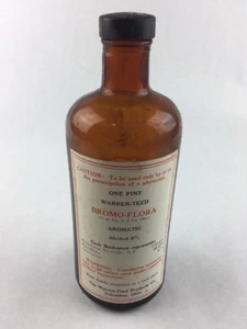 Vintage Bromo-Flora Aromatic Pharmacy Medicine Bottle Warren-Teed 7.75" - Picture 1 of 5