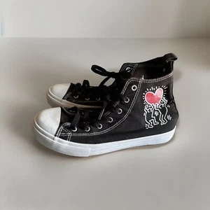 H&M Keith Haring Pop Art Sneakers Men's Size 7 High Top Black New Tried On - Picture 1 of 8