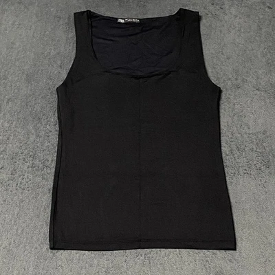 Camiseta sin mangas Zara para mujer S negra cuello redondo sin mangas ajustada sujetador forro preppy Foto 1 de 4
