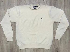 VTG Polo Ralph Lauren High Neck Sweater Men's Large Lambswool Ivory Tiny Horse - Picture 1 of 15
