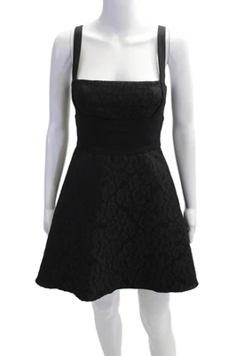 Vestido BCBGMAXAZRIA para mujer bordado cuello cuadrado sin mangas negro talla 4 Foto 1 de 4