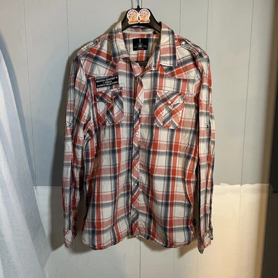 Camisa a Presión I Jeans by Buffalo Para Hombres Roja Occidental a Cuadros Talla XXL Manga Larga Logo. Foto 1 de 4