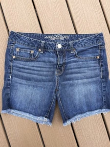 American Eagle Outfitters Denim Jean Shorts Teen Girls Sz 12/13 Frayed Hem - Picture 1 of 8