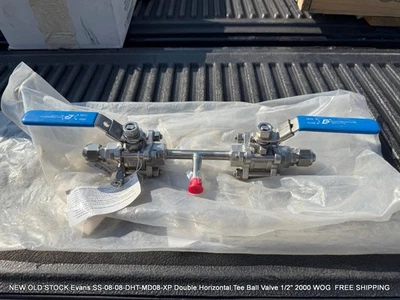 NOS Evans SS-08-08-DHT-MD08-XP Double Horizontal Tee Ball Valve 1/2" 2000 WOG - Image 1 of 4
