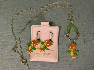 WALT DISNEY PRODUCTIONS Vintage Florida Orange Bird Earrings & Necklace Set - Picture 1 of 10