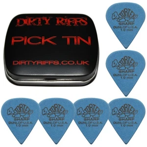 6 x Dunlop Tortex Sharp 1.00mm Guitar Picks / Plectrums - In A Pick Tin - Picture 1 of 1