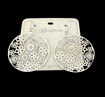Pendientes Disco Brighton Posey - Flores - Cristales - Color Plata - Alambre Francés Foto 1 de 2