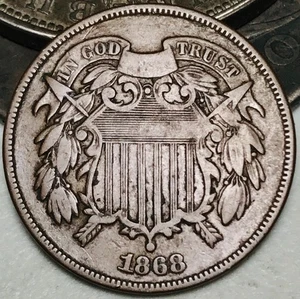 1868 Two Cent Piece 2C Ungraded Civil War Era US Copper Coin CC28449 - Picture 1 of 4