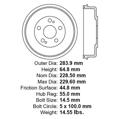 For Scion xD 2008-2014 Centric Premium Rear Brake Drum - Изображение 1 из 4