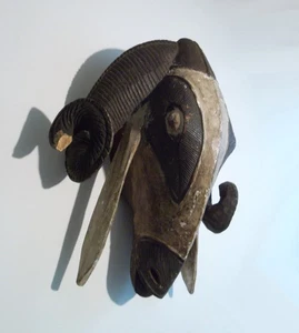 Vintage großes Horn Schaf Widder Kopf Wand Holz handgeschnitzt Dekor 17" x 12" - Bild 1 von 11