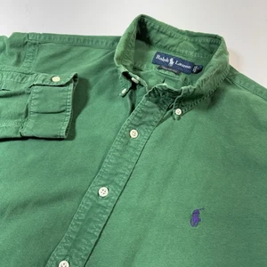 Camicia uomo Ralph Lauren personalizzata verde con bottoni grande cotone viola pony - Foto 1 di 8