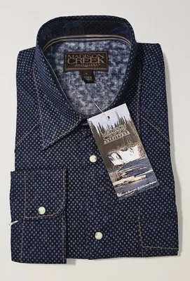 Madison Creek Outfitters Bisley Western Shirt Navy Dot Style#301 Size Large - Image 1 of 4
