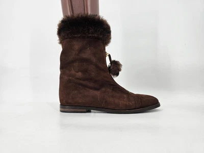 Botas de Colección Años 70 Bottega Veneta Nubuck Gamuza y Piel de Oveja Cremallera Frontal Para Mujer Talla 7 Foto 1 de 4