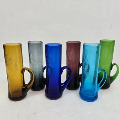 Juego de 6 Cordiales Aperitivo Vintage Flor Soplada Grabada 4 3/8" Alto Foto 1 de 4