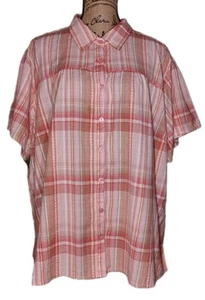Essentials By Maggie -  Pretty Pink Plaid Short Slv Button-Up Tunic - Size 30/32 - Bild 1 von 3
