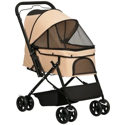 PawHut Pet Stroller Dog Foldable Travel Carriage with Reversible Handle, Brown - Image 1 of 4
