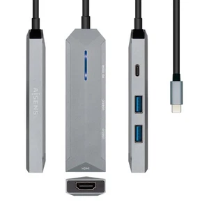 AISENS USB-C Dock 4 EN 1, USB-C A 1XHDMI, 2XUSB, 1XPD, GRIS, 15 CM - Photo 1/6