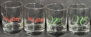 4 Naughty and Nice  Christmas Holiday 11.5 OZ Whiskey Bourbon Glasses - Picture 1 of 10