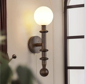 Wood Wall Sconce,Industrial Globe Wall Sconce,Modern Bedroom Vanity Wall Ligh... - Picture 1 of 4