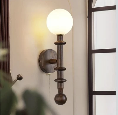 Wood Wall Sconce,Industrial Globe Wall Sconce,Modern Bedroom Vanity Wall Ligh... - Image 1 of 4