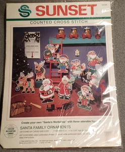 Vintage 1992 Sonnenuntergang gezählt Kreuzstich Weihnachten Santa Familie Ornament Kit K43 - Bild 1 von 6