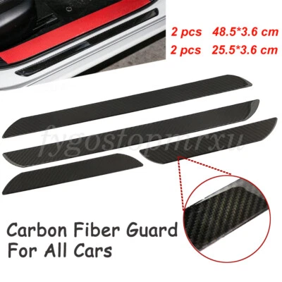 4pcs Carbon Fiber Car Scuff Plate Door Sill Cover Panel Step Protector Guard - Image 1 of 4