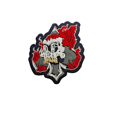 Skull Poker Patch Fire Heat Adhesive Clothes Iron Skull Patch Fire Biker - Image 1 of 2