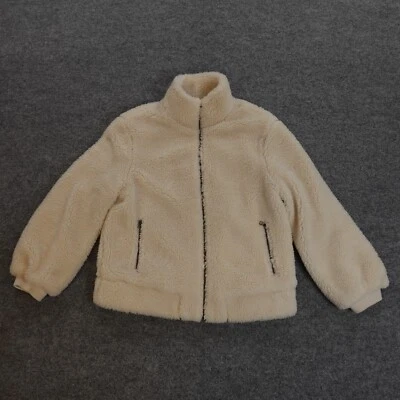 Ava and Viv Jacket Womens 1X Cream Sherpa Teddy Bear Polyester Full Zip Pockets — 第 1/4 张图片