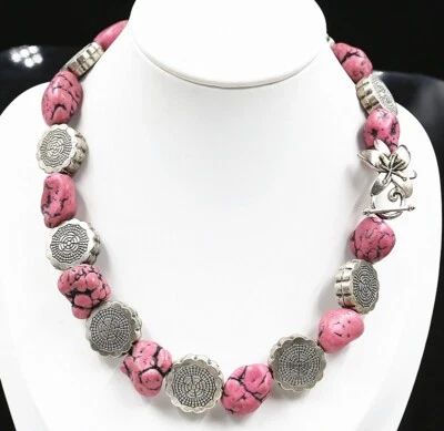 Personaliza Enorme Collar Nepal Plata Impresionante Dije Joyería Rosa Croal 18" Foto 1 de 4