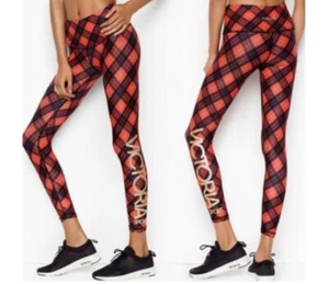 Victoria Secret Sport Red Black Checkered Buffalo Plaid Leggings Size XL (Y) - Picture 1 of 8