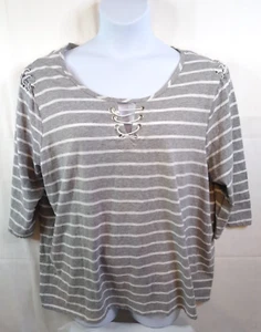 ONQUE CASUAL Women's 3X Gray Stripe 3/4 Sleeve Grommets - Bild 1 von 8