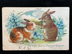 ANTIQUE EMBOSSED TUCKS POSTCARD BUNNIES TO WISH YOU A HAPPY EASTER POSTED 1908