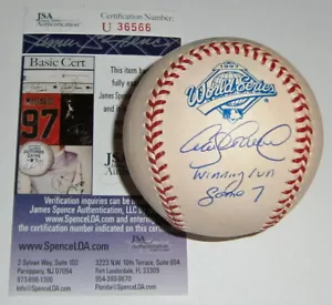MARLINS Craig Counsell Firmado Serie Mundial 1997 Béisbol con Carrera Ganadora GM 7 JSA - Imagen 1 de 3