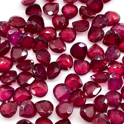 10 Pcs Natural Ruby 4x4mm Pear Cut Rich Red Loose Gemstones Wholesale Lot - Image 1 of 4