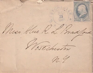 USA 1885 ONE 1 CENT FRANKLIN BLUE STAMP COVER & LETTER TO WESTCHESTER NY - Picture 1 of 4