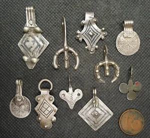 Lot Pendentifs Elément Argent Ancien Bijou Collier Maroc Parure Ethnique Berbère - Imagen 1 de 3