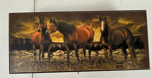 Vintage Horse Scene Jewelry Trinket Cedar Wood Box 6” By 4” Home Decor - Picture 1 of 7