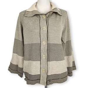 Vintage David Keys Cardigan Ladies 14 Sweater Brown Stripe Mod Granma Core Cabin - Picture 1 of 14
