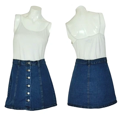 VTG 90's Hot Kiss Juniors "Skylar" Skirt M Blue Cotton Denim Button Down Mini - Image 1 of 4