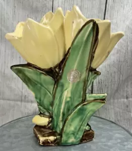 Vintage McCoy doppelte gelbe Tulpenvase Original 8" = - Bild 1 von 7